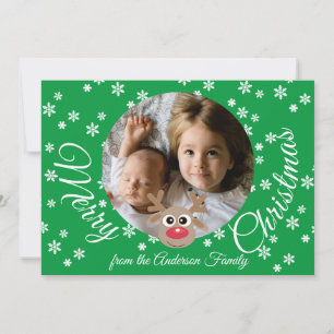 Foto Christmas Green Niedlich Rentier Weiße Schrif Feiertagskarte