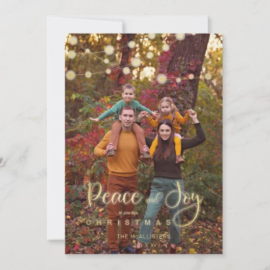Foto Christmas Lights Peace Joy Whimsical Script (Vorderseite)