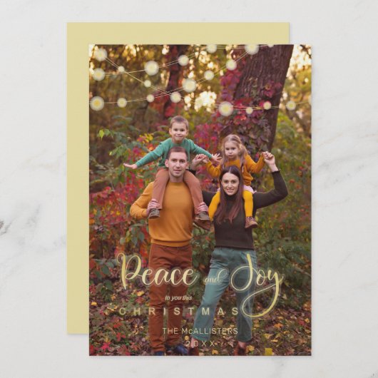 Foto Christmas Lights Peace Joy Whimsical Script (Vorne/Hinten)