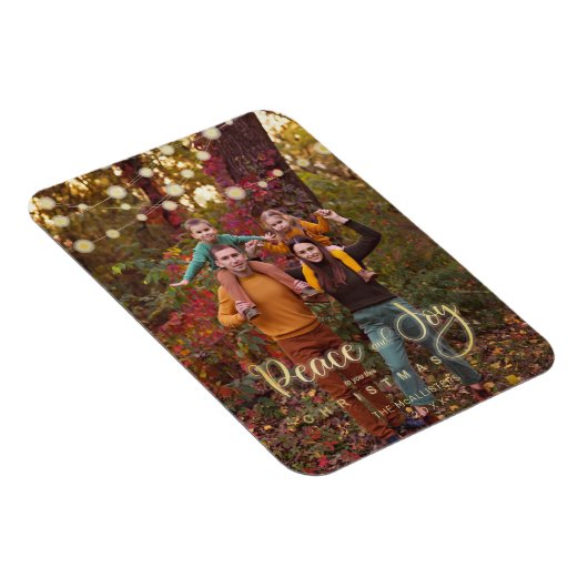 Foto Christmas Lights Peace Joy Whimsical Script Magnet (Rechte Seite)