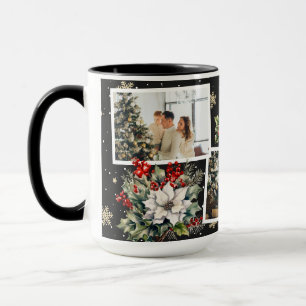 Foto Christmas Poinsettia Holly Berries Black Tasse