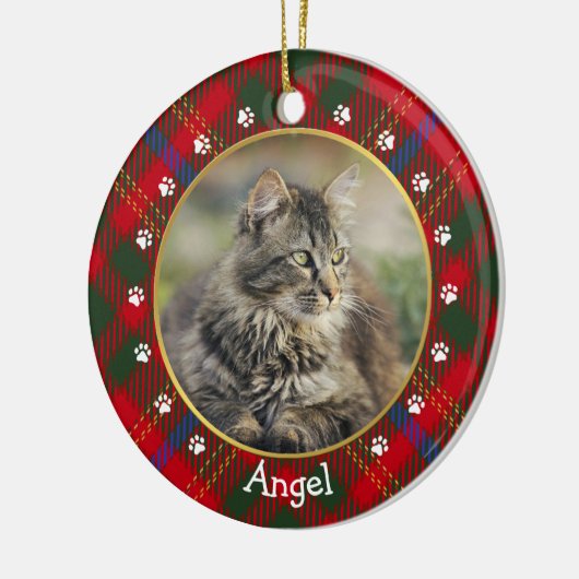 Foto "Christmas Red Green Kariert Cats" - Rahmen u Keramik Ornament (Links)