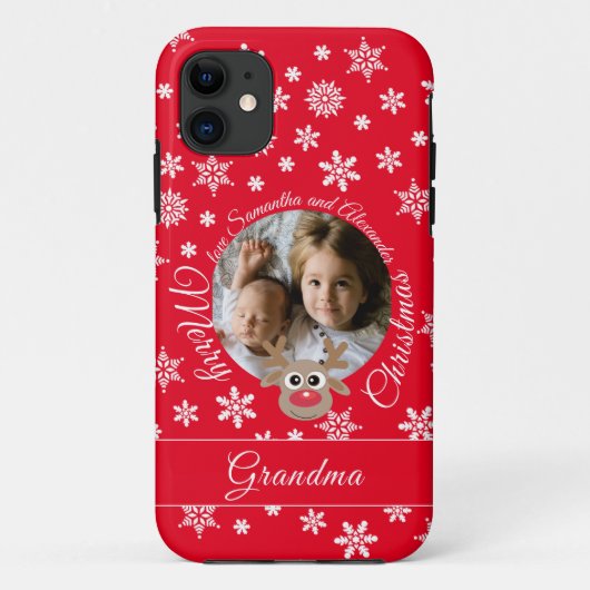 Foto Christmas Red Niedlich Reindeer White Script Case-Mate iPhone Hülle (Rückseite)