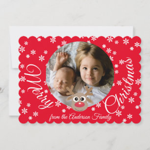 Foto Christmas Red Niedlich Reindeer White Script Feiertagskarte