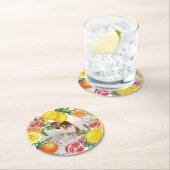 Foto Citrus Watercolor Botanische Hochzeit Runder Pappuntersetzer (Vor Ort)