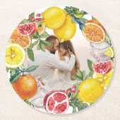 Foto Citrus Watercolor Botanische Hochzeit Runder Pappuntersetzer (Vorderseite)