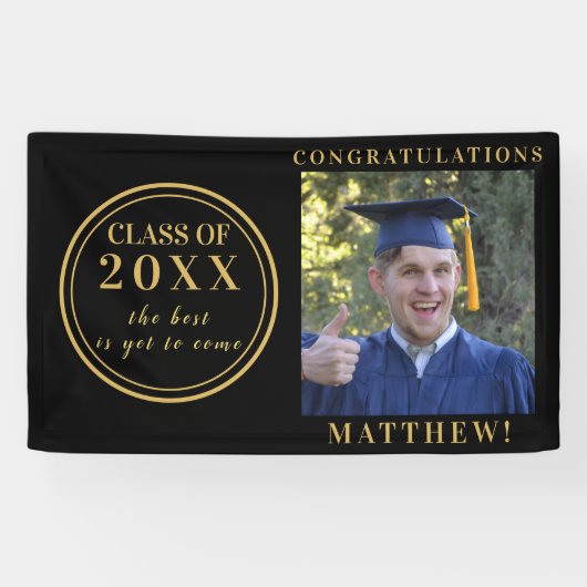 Foto Class 2025 Black Gold Abschluss Banner (Horizontal)
