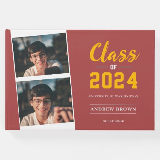 Foto Class of Pastel Red and Gold Guest Book Gästebuch (Vorderseite)