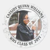 Foto Class Year Black and White Marble Abschluss Runder Aufkleber (Vorderseite)