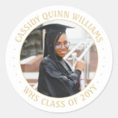 Foto Class Year Gold und White Modern Abschluss Runder Aufkleber (Vorderseite)