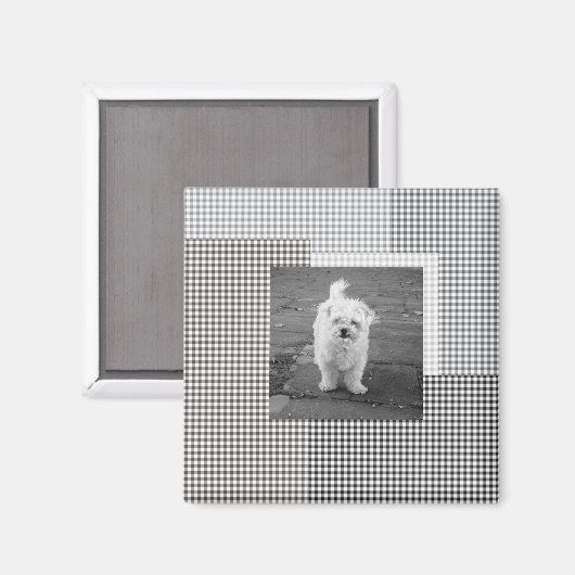 Foto Classic Gingham Patterns neutral chic Magnet (Vorderseite/Rückseite)