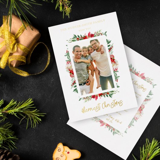 Foto Classic Merriest Christmas Poinsettias Folieneinladung