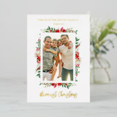 Foto Classic Merriest Christmas Poinsettias Folieneinladung (Stehend vorne)