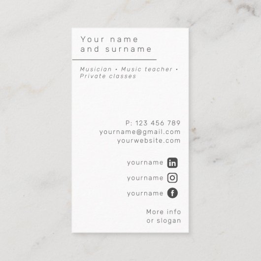 Foto Classical Music Minimalist Business Card Visitenkarte (Rückseite)