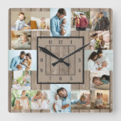 Foto Collage 16 Bild Rustikales Holz nummeriert Quadratische Wanduhr (Vorderseite)