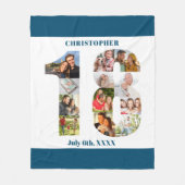 Foto Collage 18. Geburtstag Blue White Picture Fleecedecke (Vorderseite)