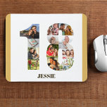 Foto Collage 18. Geburtstag Nr. 18 Custom<br><div class="desc">Erstellen Sie Ihr eigenes personalisiertes Mauspad für ein einzigartiges 18. Geburtstagsgeschenk. Die Collage Nr. 18 Foto ist auf weißem Hintergrund mit beigefarbenem, neutralem Sand/gelben Rändern und moderner Bronzetypografie. Das Design umfasst bis zu 12 verschiedene Fotografien - in verschiedenen Formen und Größen - um Ihnen die Flexibilität zu geben, Ihre ausgewählten...</div>