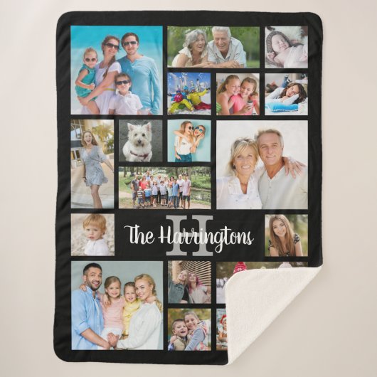 Foto Collage 19 Fotos Script Name Monogram Sherpadecke (Vorderseite)