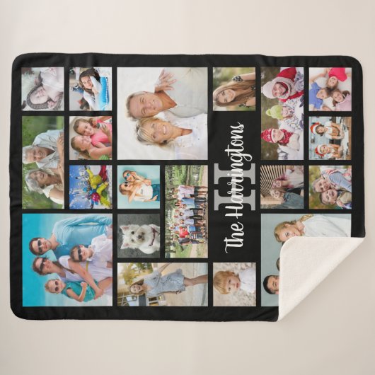 Foto Collage 19 Fotos Script Name Monogram Sherpadecke (Vorderseite (Horizontal))