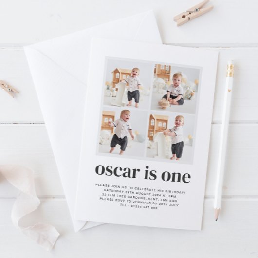 Foto Collage 1. Geburtstag Junge Einladung