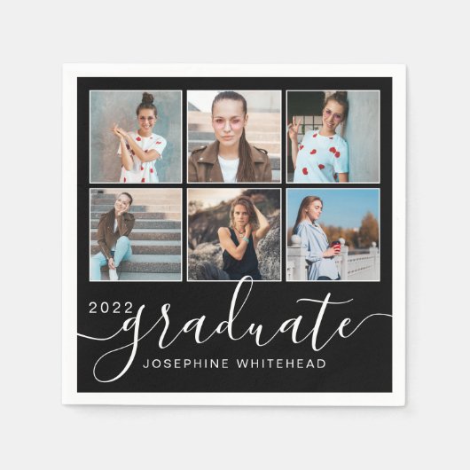 Foto Collage 2022 Graduate Party Black Serviette (Vorderseite)