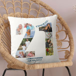 Foto Collage 21. Geburtstag Personalisiert Keepake Kissen<br><div class="desc">Personalisiertes 21. Geburtstagsgeschenk. Dieses dekorative Kissen hat eine gepflegte Collage aus Foto, die zu einer Zahl 21 mit ozeanblauer Typografie geformt wurde. Der Wortlaut lautet "Glückwünsche!" zusammen mit Ihrem individuelle Name und Geburtsdatum (alles, was Sie bearbeiten oder verlassen können). Die Vorlage ist für Sie bereit, um Ihre Fotos hinzuzufügen, um...</div>