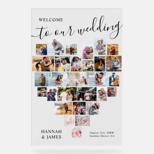 Foto Collage 29 Foto Hochzeit Herzlich willkommen Acrylschild (Vorderseite)