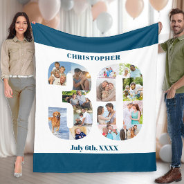 Foto Collage 30. Geburtstag Blue White Picture Fleecedecke