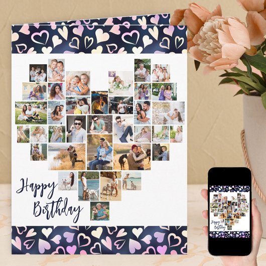 Foto Collage 36 Abb. Herz jedes Alters Geburtstag Karte