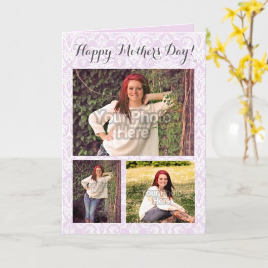 Foto Collage 3 Bildermuttertag Personalisiert Karte (Gelbe Blume)