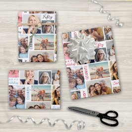 Foto Collage 50. Geburtstag Geschenkpapier Set
