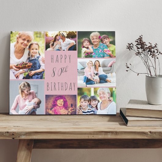 Foto Collage 7 Bild Rosa Grau 80. Geburtstag Leinwanddruck