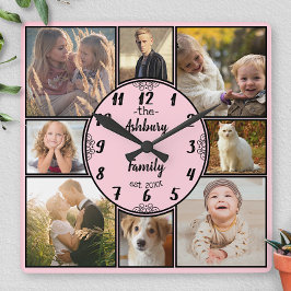 Foto Collage 8 Instagramm Foto Oval Pink Quadratische Wanduhr