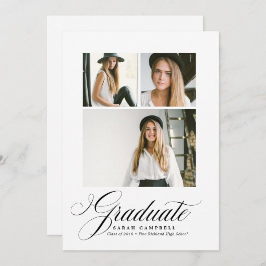 Foto Collage Abschluss Card BLACK / 3 Foto Einladung (Vorne/Hinten)