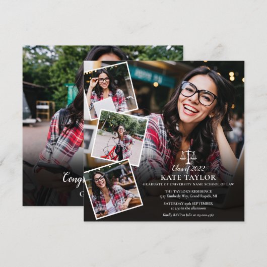 Foto Collage Abschluss Square Einladung (Vorne/Hinten)