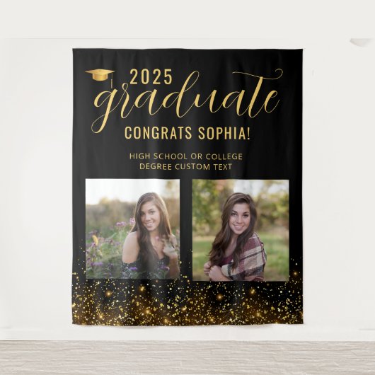 Foto Collage Abschluss Stand Gold Hintergrund Wandteppich (Vorderseite)