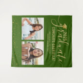 Foto Collage Abschluss Stand Grüner Hintergrund Wandteppich (Vorderseite (Horizontal))