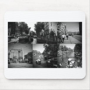 Foto Collage Amsterdam 1 in Schwarzweiß Mousepad