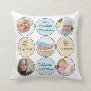 Foto Collage Baby Boy Name, Geburtsdaten und Ente Kissen