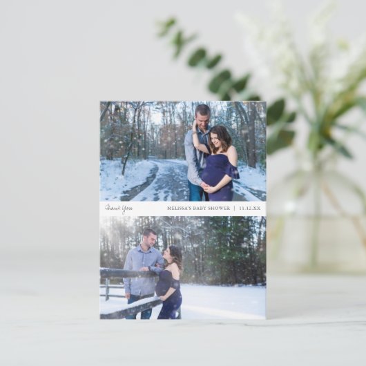 Foto Collage Baby Dusche Danke Karte (Stehend Vorderseite)