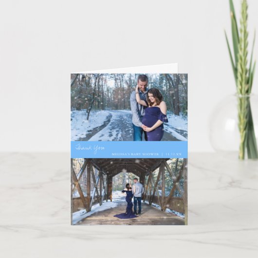 Foto Collage Baby Shower Blue Dankeschön Karte (Vorderseite)