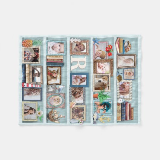 Foto Collage Beach Bookcase für Familien Personali Fleecedecke (Vorderseite (Horizontal))
