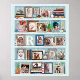 Foto Collage Beach Bookcase für Familien Personali Poster