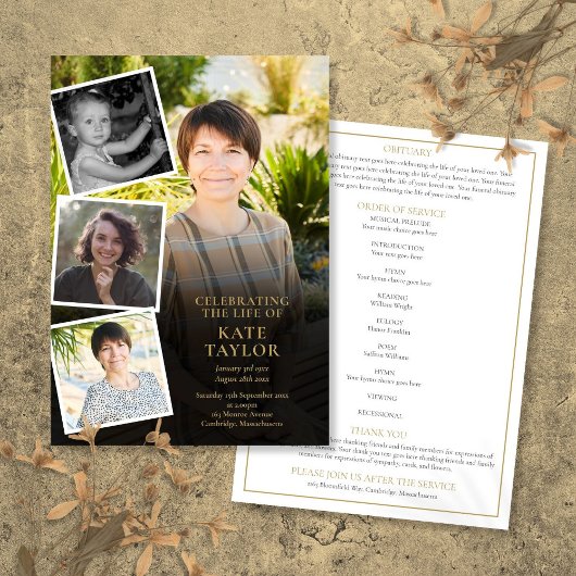 Foto Collage Beerdigung Reihenfolge des Dienstprog Einladung