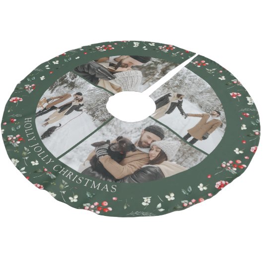 Foto-Collage Beeremuster Grün Polyester Weihnachtsbaumdecke (Schrägansicht)