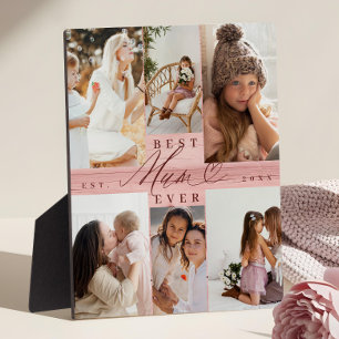 Foto Collage Beste Mama-Familie Rosa Holzkörner Fotoplatte