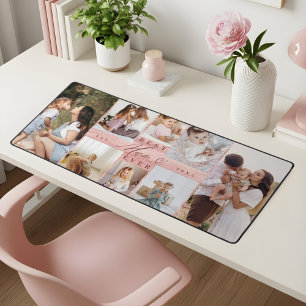 Foto Collage Beste Mama-Familie Rosa Holzkörner Schreibtischunterlage