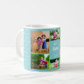 Foto Collage Beste Schwester je Sky Blue Polka Dot Kaffeetasse (Vorderseite Links)
