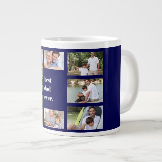 Foto Collage Bester Vater je Navy Blau und Weiß Jumbo-Tasse (Vorderseite Rechts)
