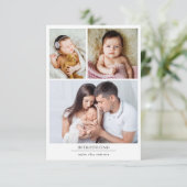Foto Collage Birth Stats New Baby Dankeskarte (Stehend Vorderseite)